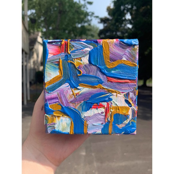 Handmade Yellow Mini Original Painting, Mini Canvas Painting, Office Art - Picture 4 of 8